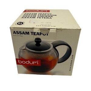 Bodum Assam Teapot 0.5L 17oz Glass Stainless Steel Infuser Lid